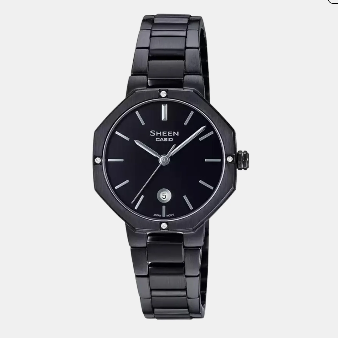 Sheen Women Quartz Black Dial Analog Stainless Steel Watch SH243