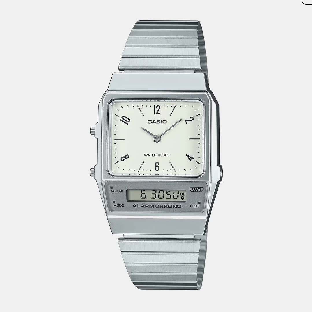 Vintage Unisex Quartz White Dial Analog-Digital Stainless Steel Watch D363