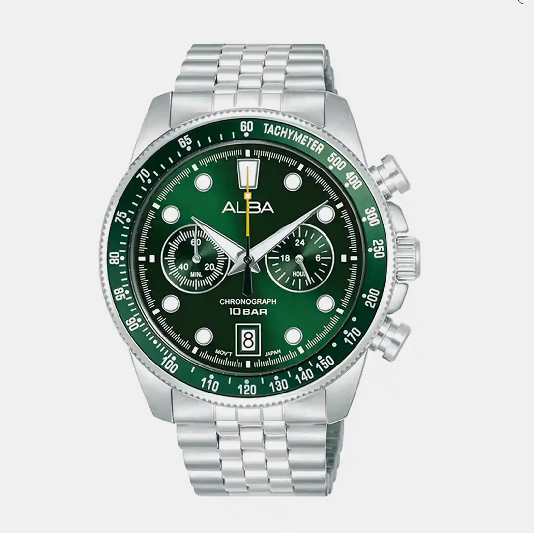 Men Quartz Green Dial Chronograph Steel Watch A4B029X1