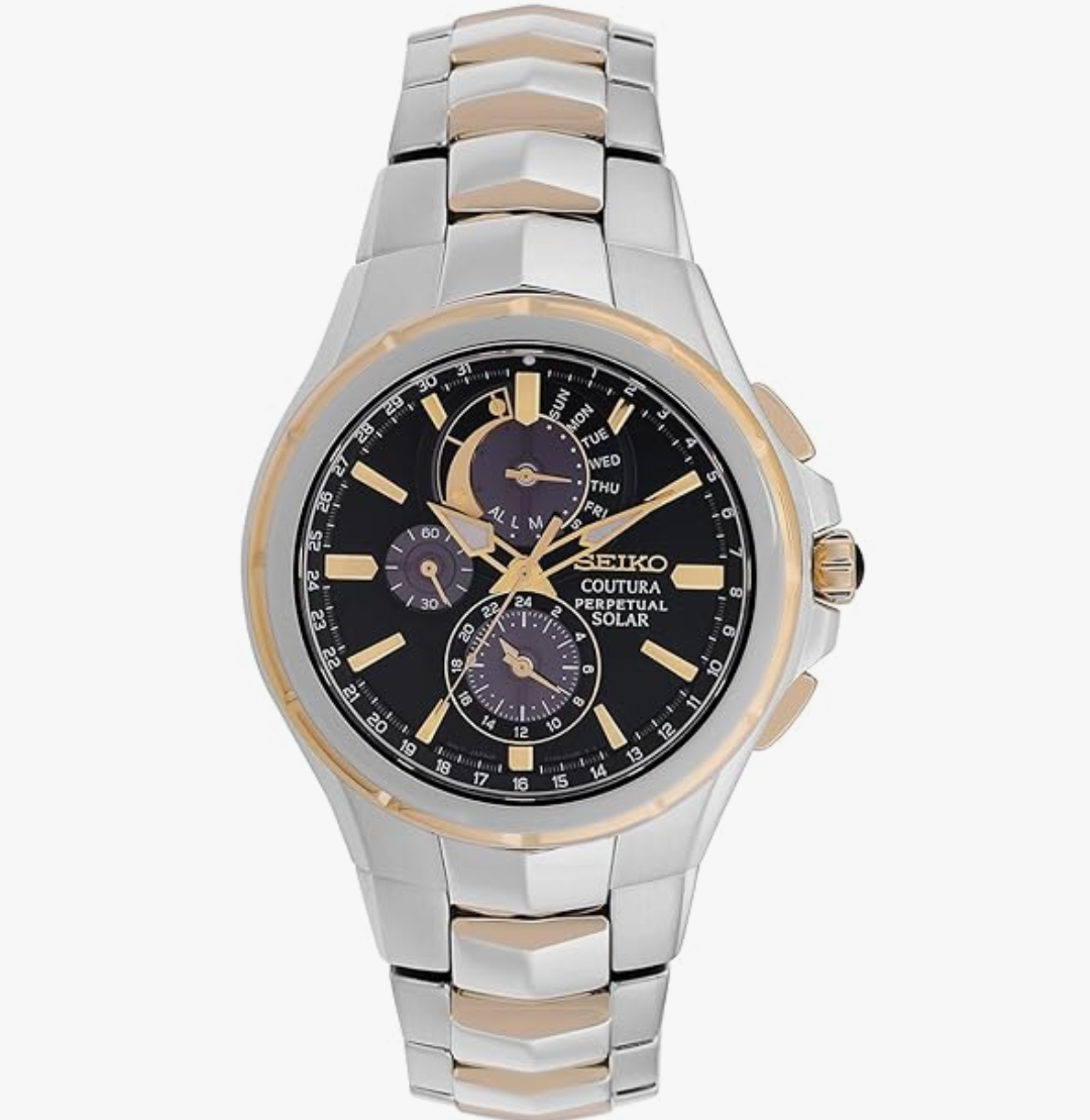 Seiko Stainless Steel Coutura Analog Black Dial Men Watch-Ssc764P1, Bandcolor-Silver