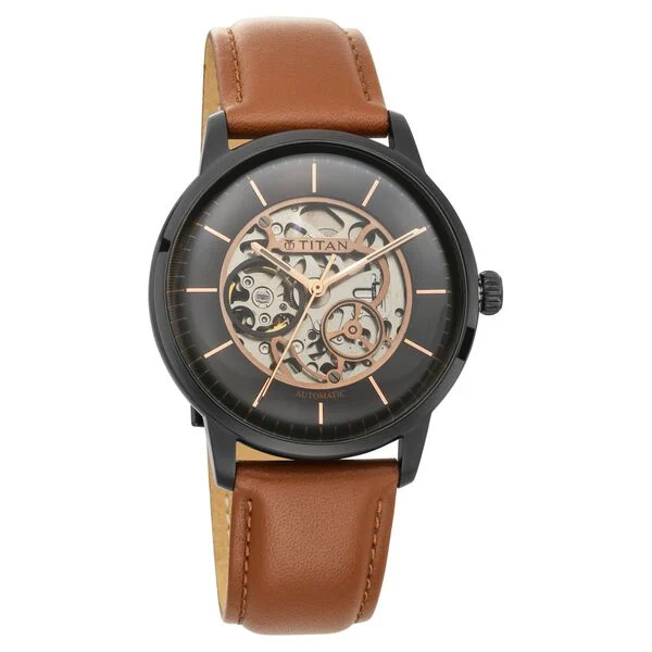 Titan Automatics Black Dial Automatic Leather Strap watch for Men