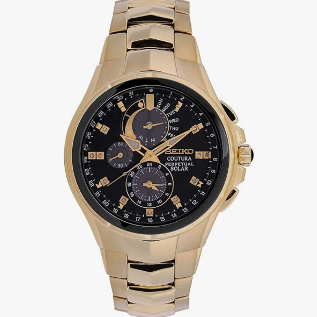 Seiko Analogue Men's Stainless Steel Watch (Black Dial Yellow Colored Strap)