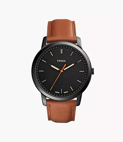 The Minimalist Slim Three-Hand Light Brown Leather Watch Fossil