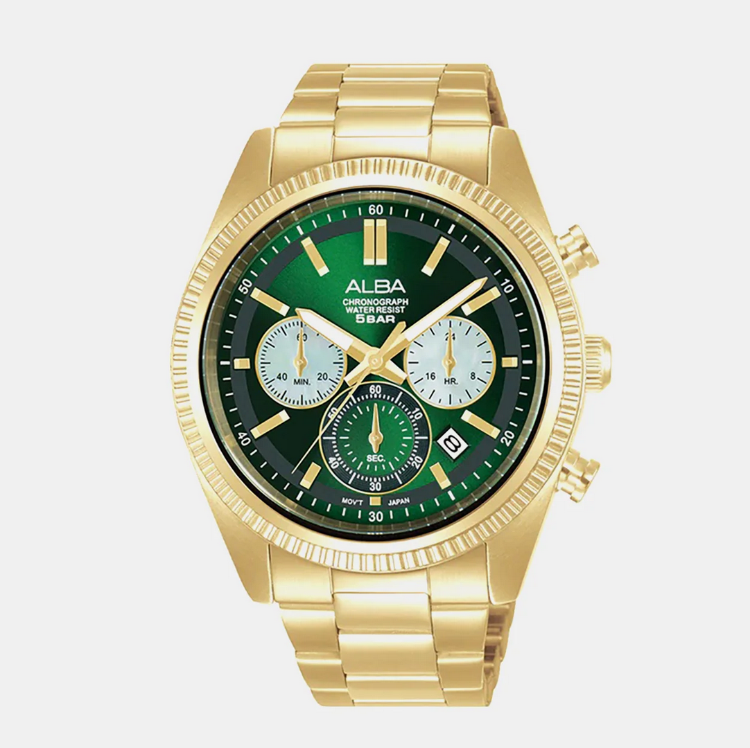Men Quartz Green Dial Chronograph Steel Watch AT3K12X1
