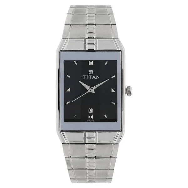 Titan Quartz Analog with Date Black Dial Stainless Steel Strap Watch for Men