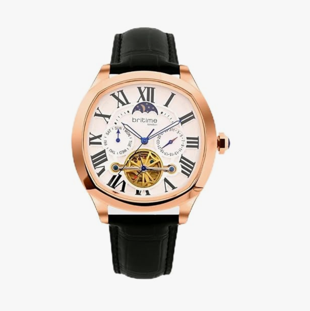 Men Automatic Silver Dial Multi-Function Leather Watch 1641-L30306