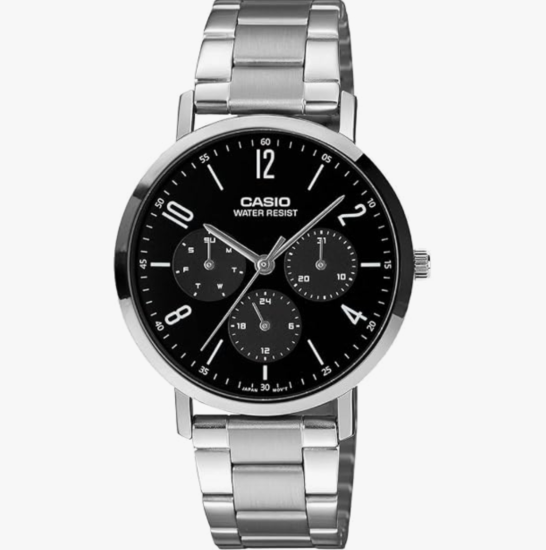 MTP-VT06 Series Men Quartz Black Dial Analog Stainless Steel Watch A2568