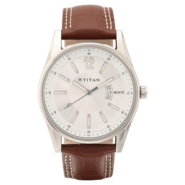 Titan Silver Dial Analog with Date Leather Strap watch for Men