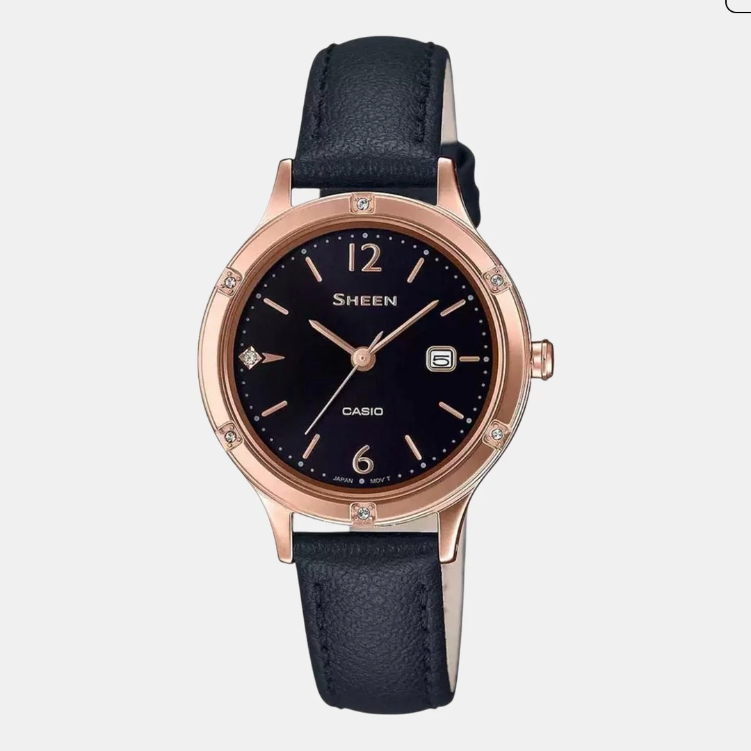 Sheen Women Quartz Black Dial Analog Leather Watch SH207