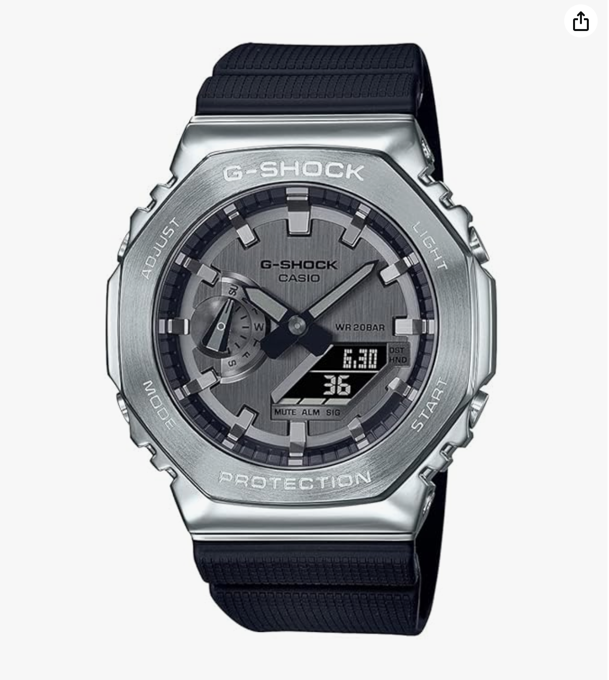 CASIO GM-2100-1ADR G-SHOCK Silver Dial Black Resin Strap Analog-Digital Watch - For Men