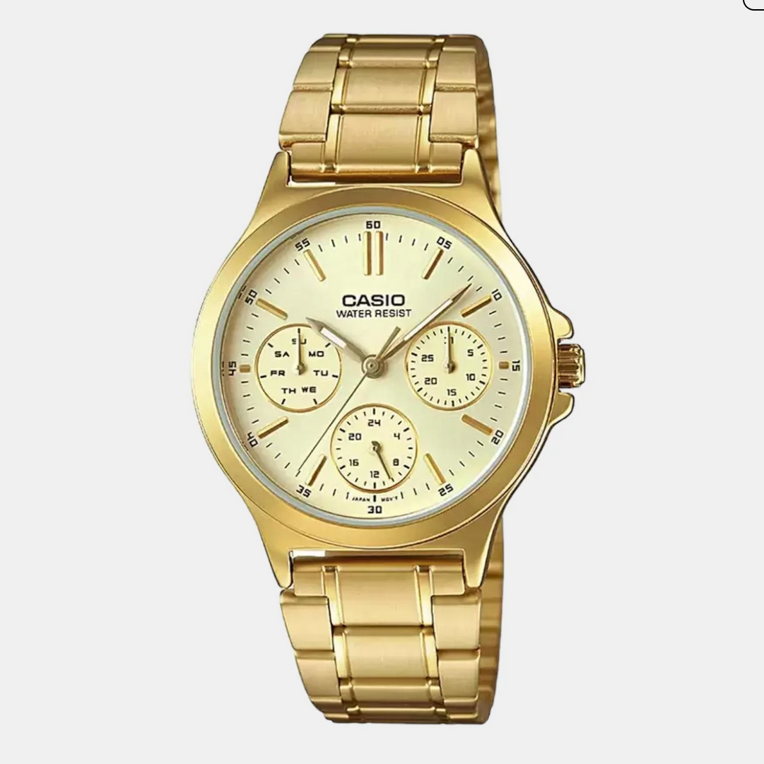 Enticer Women Quartz Gold Dial Chronograph Stainless Steel Watch A1916