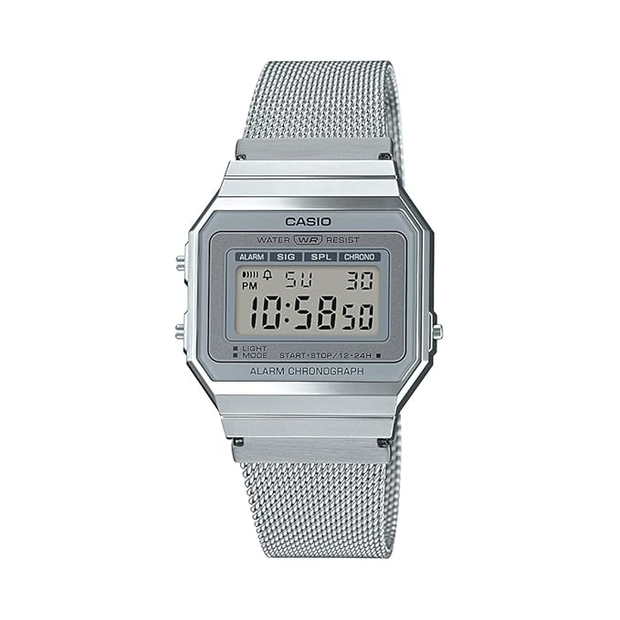 Casio Vintage Digital Grey Dial Unisex Watch Silver Metal Strap  A700WM-7ADF