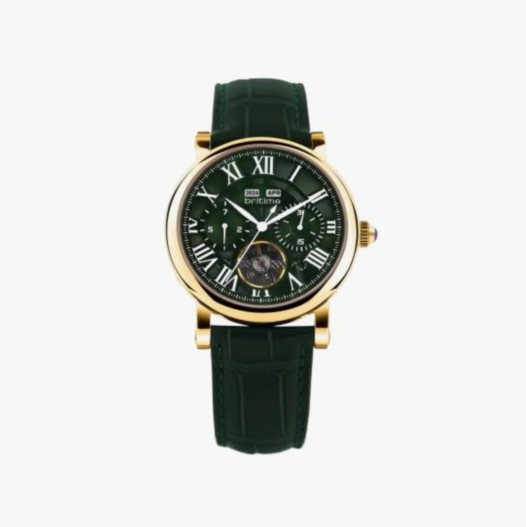 Motion Men Automatic Green Dial Multi-Function Leather Watch 323-L21412