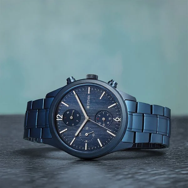 Titan Neo Splash Multifunction Blue Dial Blue Stainless Steel Strap Watch For Men