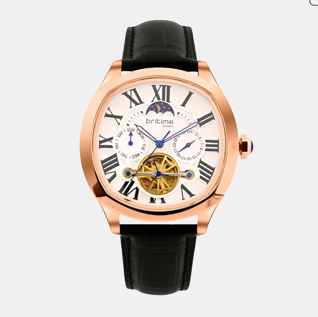 Men Automatic Silver Dial Multi-Function Leather Watch 1641-L30306