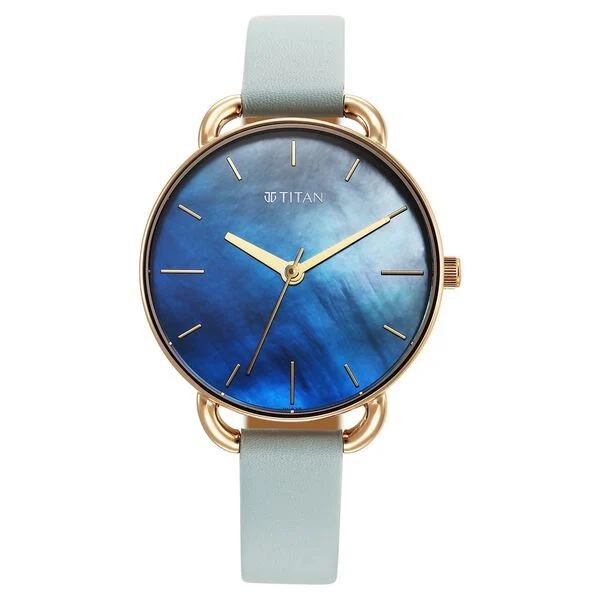 Titan Secluded Quartz Analog Gradient Mother of Pearl Dial Leather Strap Watch For Women