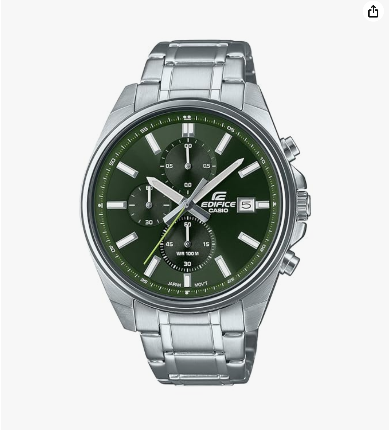 Edifice Green Dial Silver Stainless Steel Band Analog Watch - For Men -EFV-610D-3CVUDF