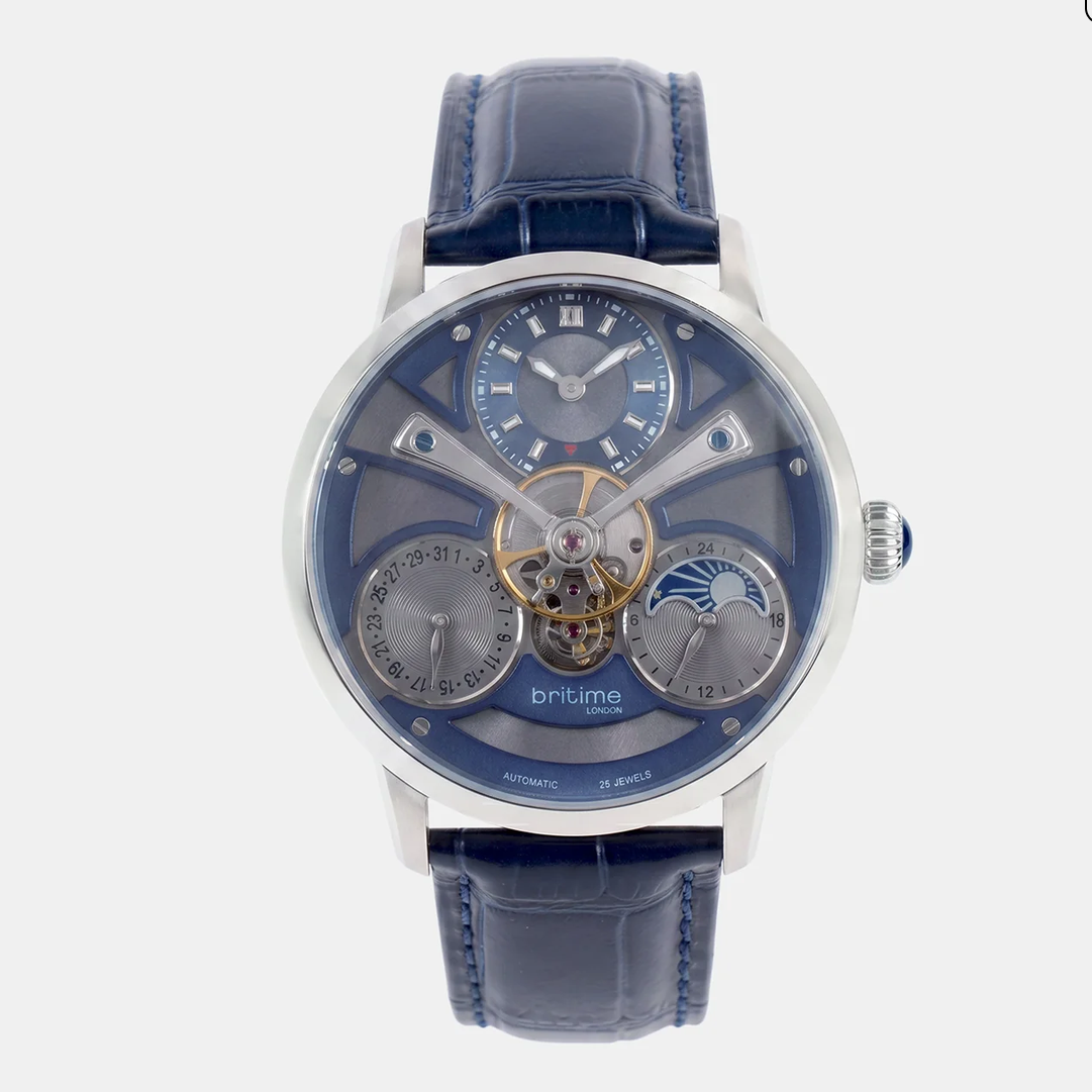 Men Automatic Blue Dial Multi-Function Leather Watch 962-L10507