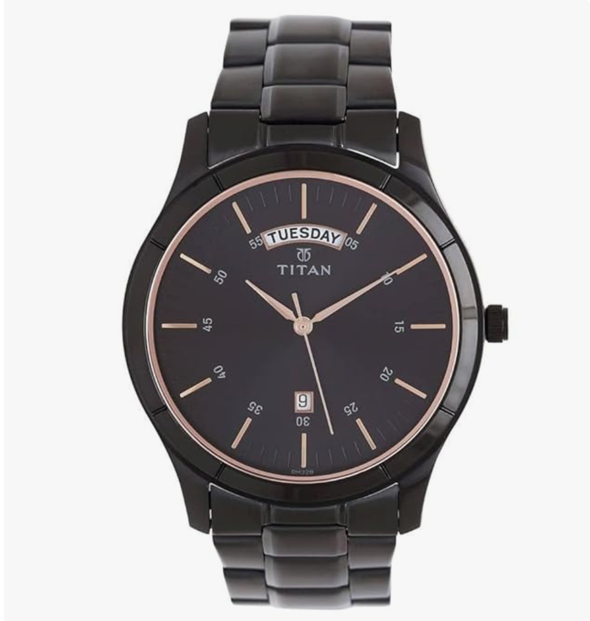 Titan Quartz Analog with Day and Date Black Dial Black Stainless Steel Strap Watch For Men