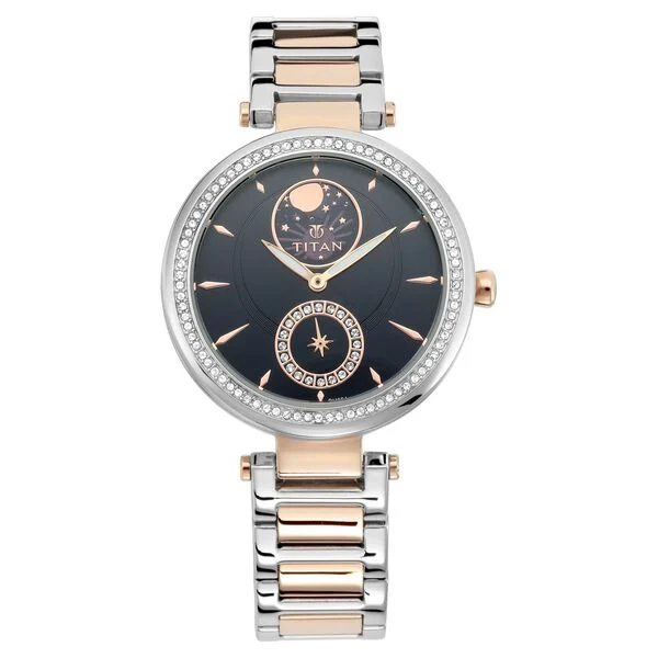 Titan Stellar Blue Dial Moonphase Stainless Steel Strap watch for Women