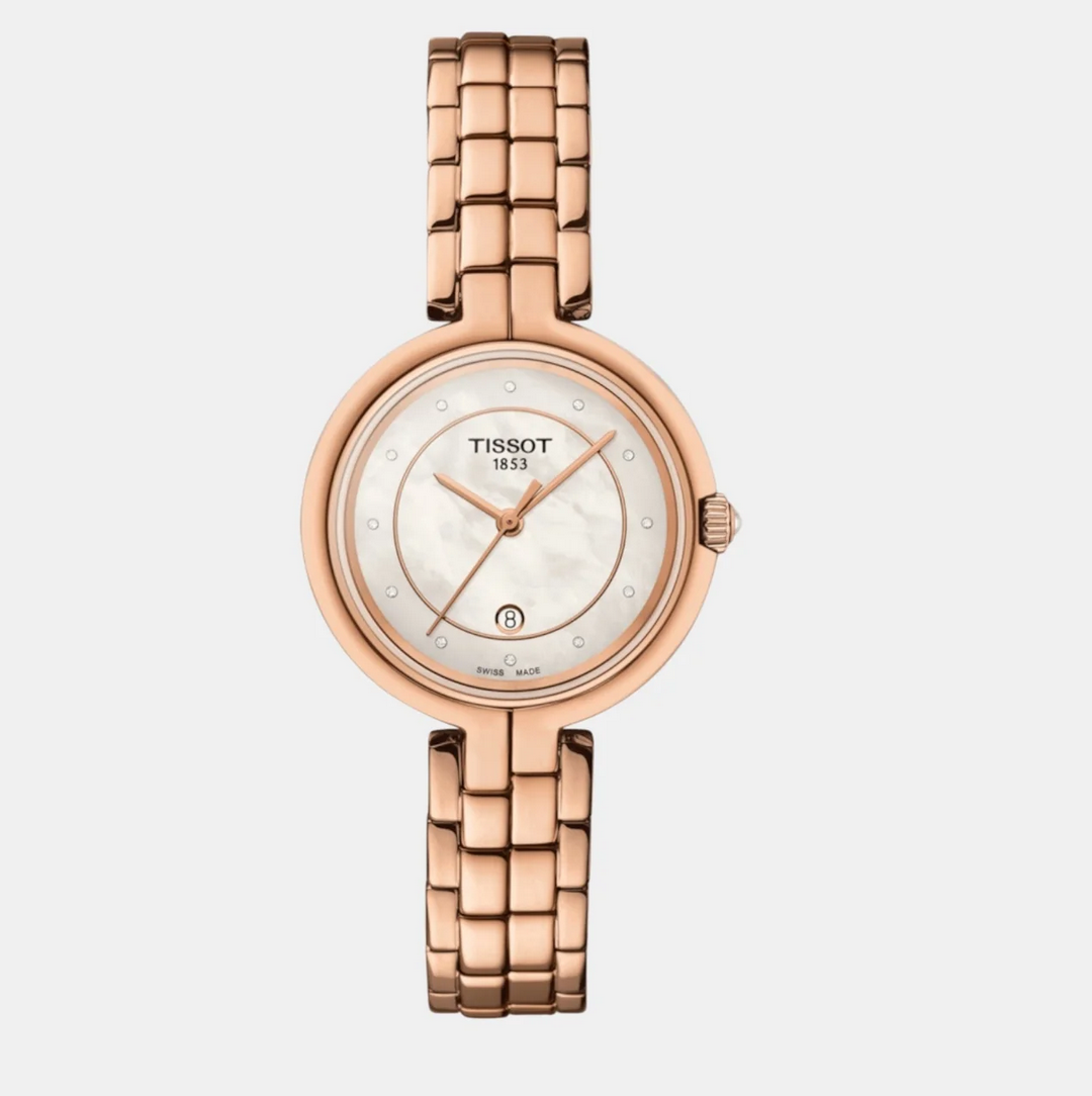 Flamingo Women Quartz White Mother Of Pearl Dial Analog Stainless Steel Watch