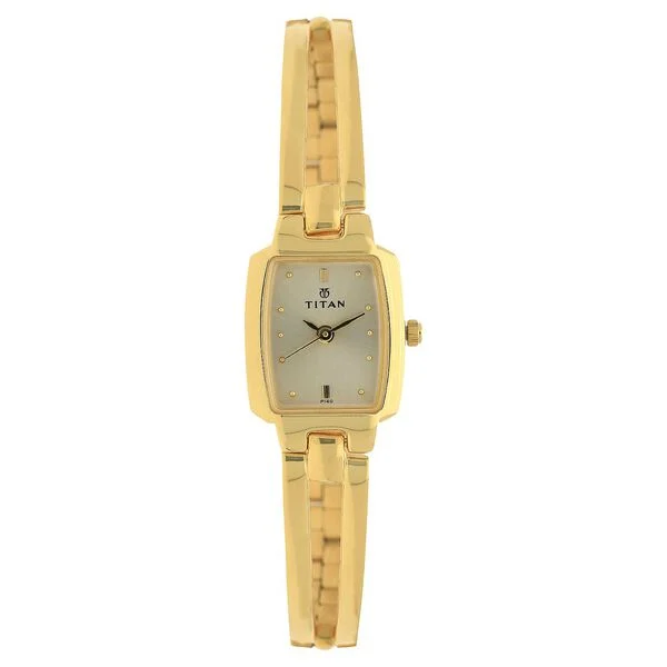 Titan Quartz Analog Champagne Dial Stainless Steel Strap Watch for Women