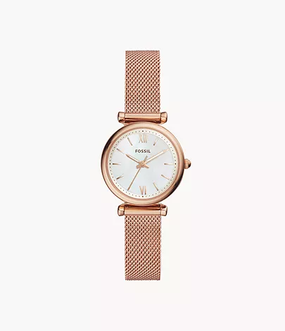 Carlie Mini Three-Hand Rose Gold-Tone Stainless Steel Watch