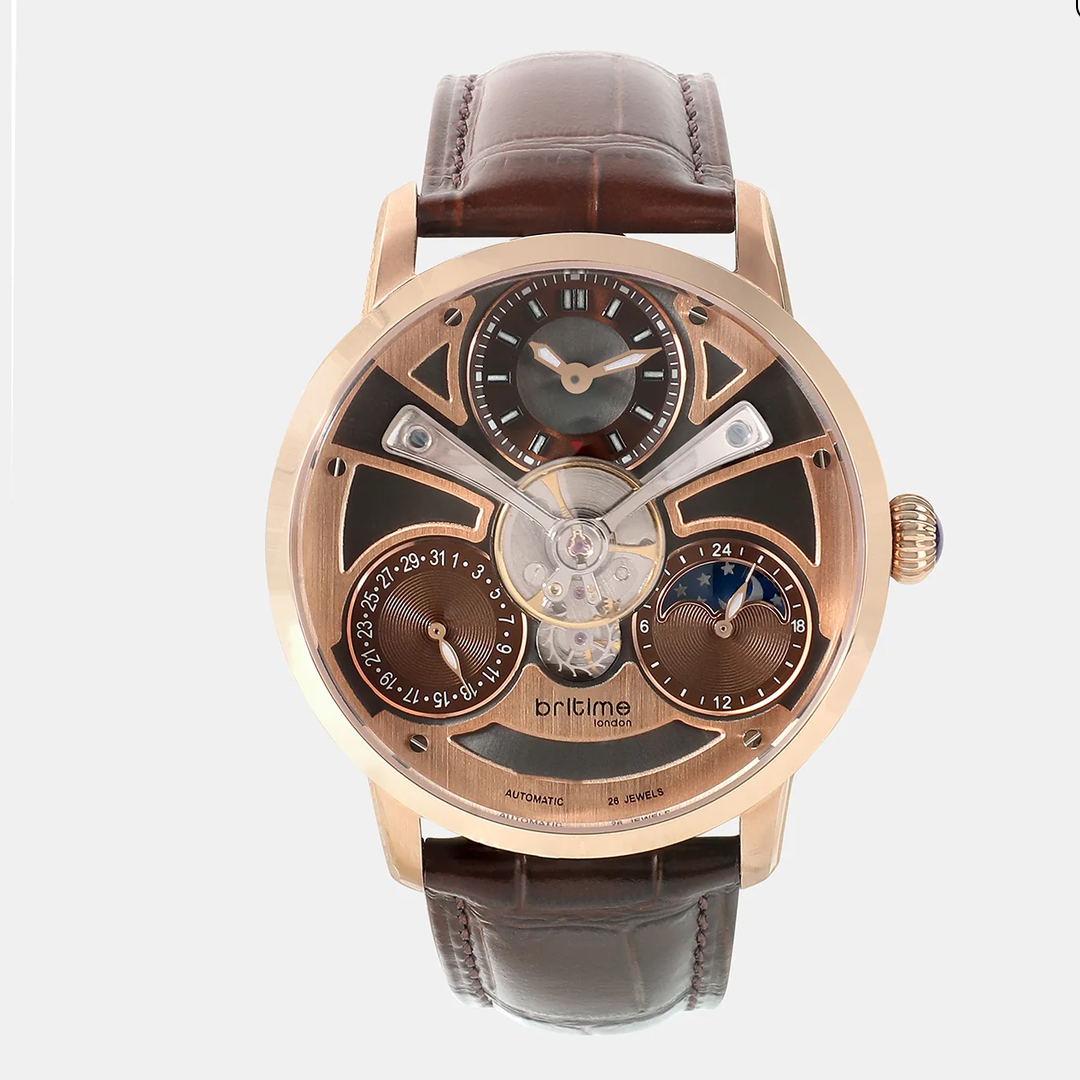 Men Automatic Gold Dial Analog Leather Watch 962-L30608
