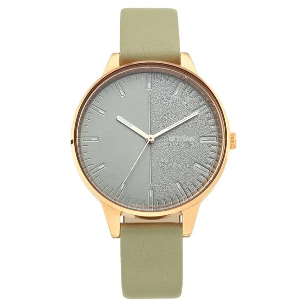 Titan Women's Precision Simplicity Watch: Green Gradient Dial with Leather Strap