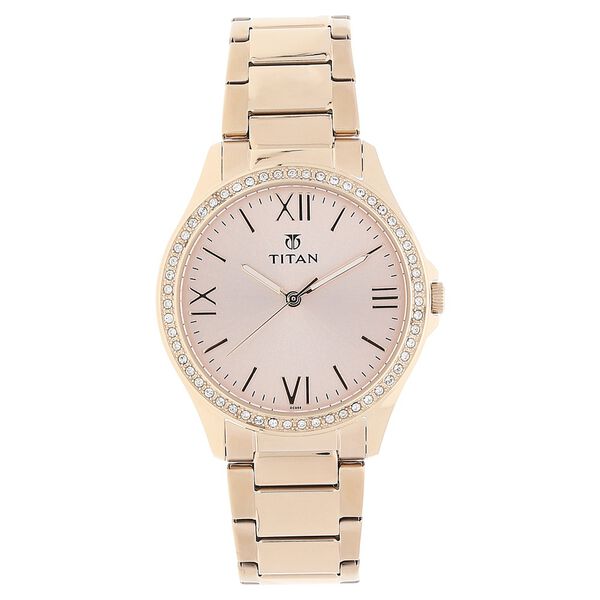 Titan Quartz Analog Rose Gold Dial Stainless Steel Strap Watch for Women