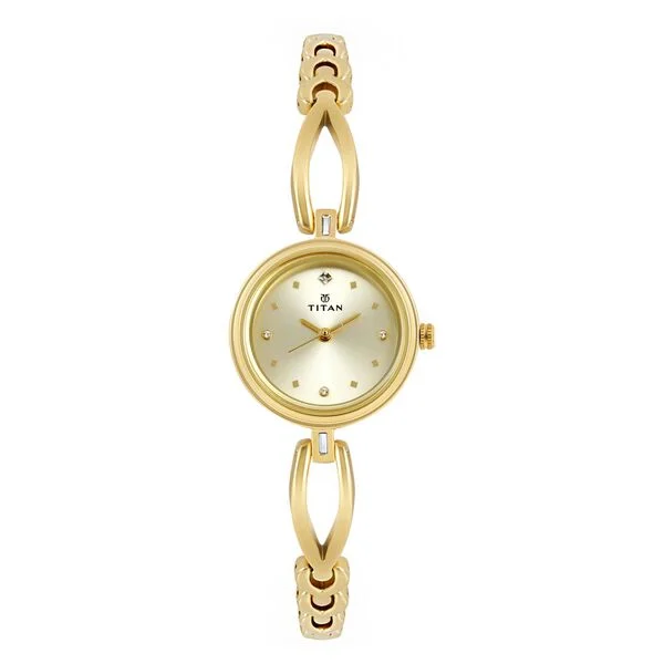 Titan Quartz Analog Champagne Dial Metal Strap Watch for Women