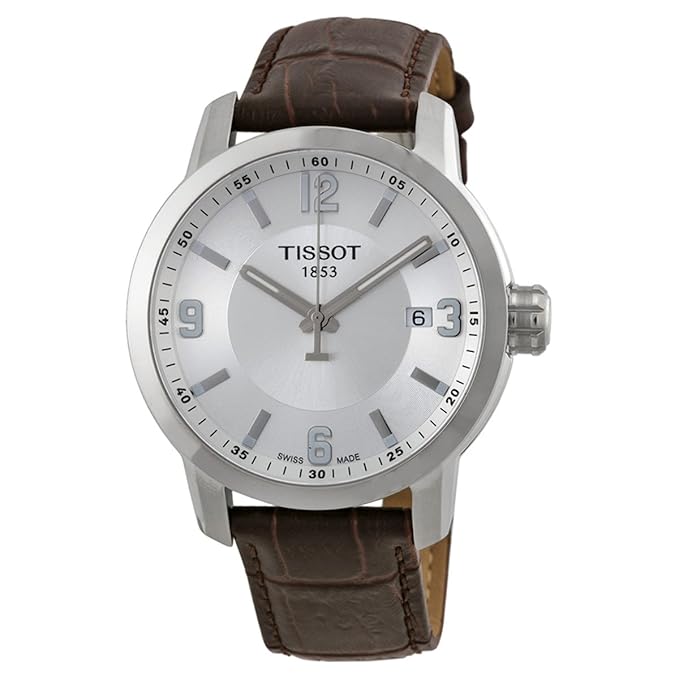 Tissot PRC 200 Quartz Silver Dial Brown Leather Sport Mens Watch