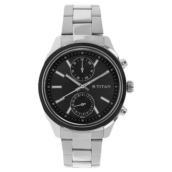 Titan Men's Metropolitan Luxe: Multifunction dark grey Dial with Two-Tone Stainless Steel Bracelet Watch