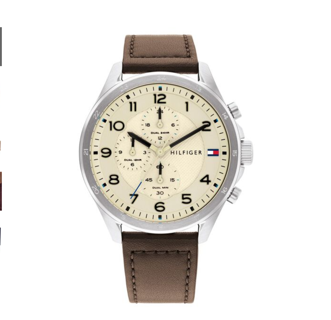 Tommy Hilfiger Quartz Multifunction Orange Dial Leather Strap Watch for Men