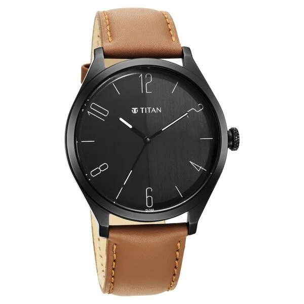 Titan Quartz Analog Black Dial Leather Strap Watch for Men
