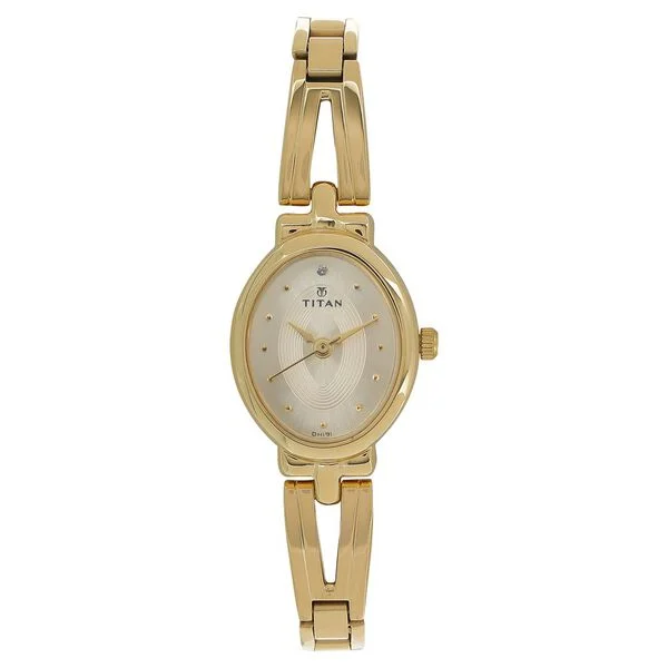 Titan Quartz Analog Champagne Dial Stainless Steel Strap Watch for Women