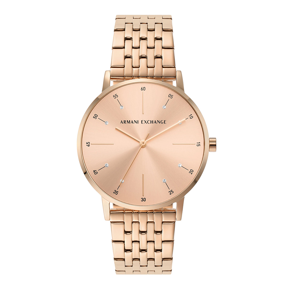 Armani Exchange Womens 36 mm Rose Gold Dial Stainless Steel Analog Watch
