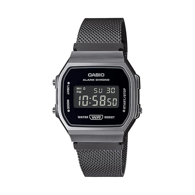 Casio Unisex Vintage A168WEMB-1BDF Black Digital Dial Silver Stainless Steel Band