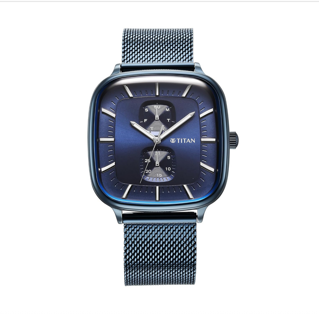 Titan Avant Garde Blue Dial Quartz Multifunction Stainless Steel Strap Watch for Men