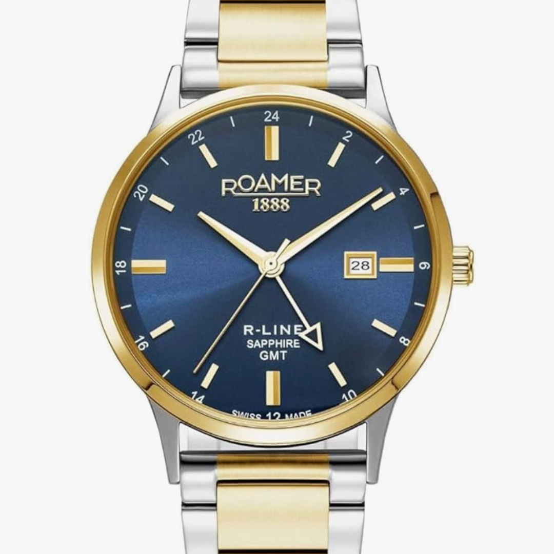 Roamer Quartz Men's R-Line GMT Blue Sunray Analog Stainless Steel Watch 990987 47 45 05