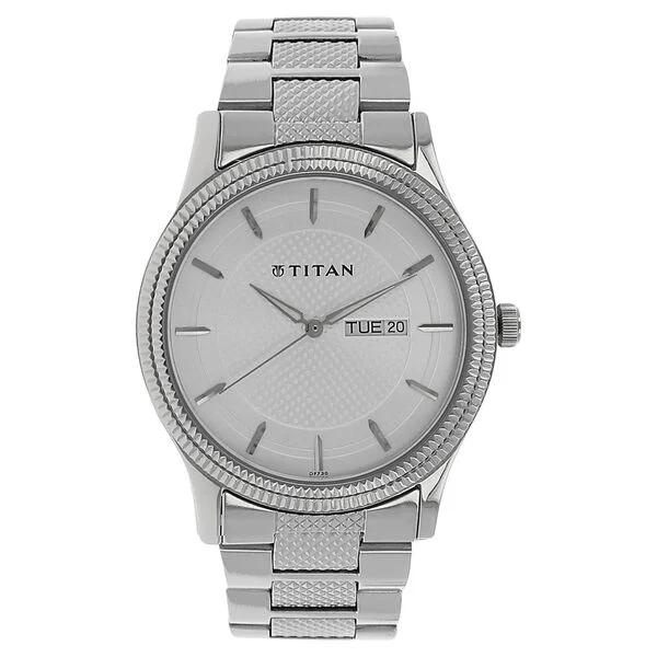 Titan Quartz Analog with Day and Date Silver Dial Stainless Steel Strap Watch for Men