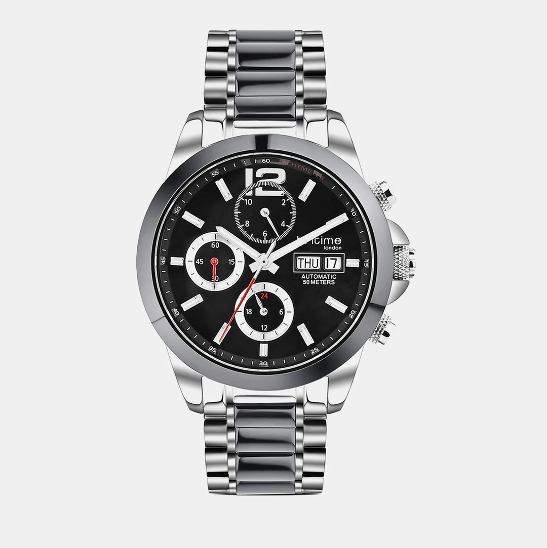 Men Automatic Black Dial Chronograph Stainless Steel Watch 746-M10401