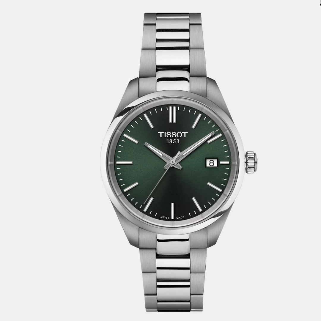 PR 100 Women Quartz Green Dial Analog Stainless Steel Watch T1502101109100