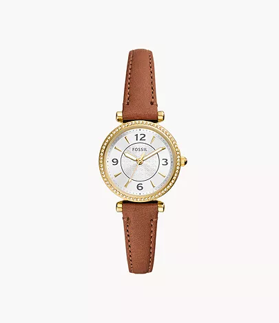 Fossil Carlie Three-Hand Medium Brown Leather Watch