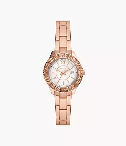 Fossil Stella Three-Hand Date Rose Gold-Tone Stainless Steel Watch