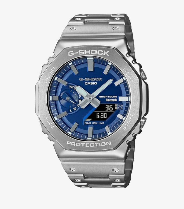 Casio G-Shock GM-B2100AD-2ADR Bluetooth Analog-Digital Blue Dial Men Watch Silver Stainless Steel Strap (G1563)