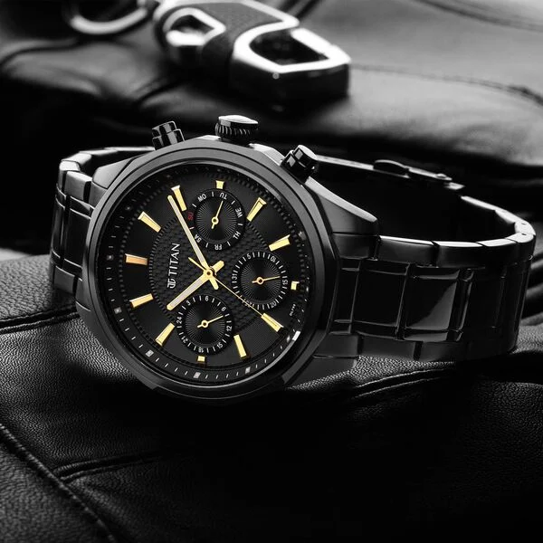 Titan Regalia Opulent Multifunction Black Dial Black Stainless Steel Strap Watch For Men