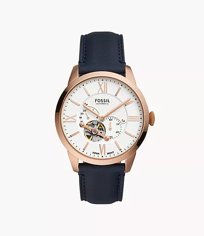 Townsman Automatic Navy Leather Watch