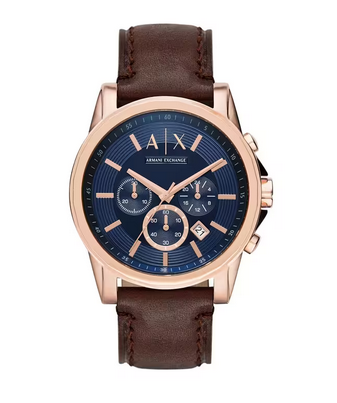 Armani Exchange Men Quartz Blue Dial Chronograph Leather Watch