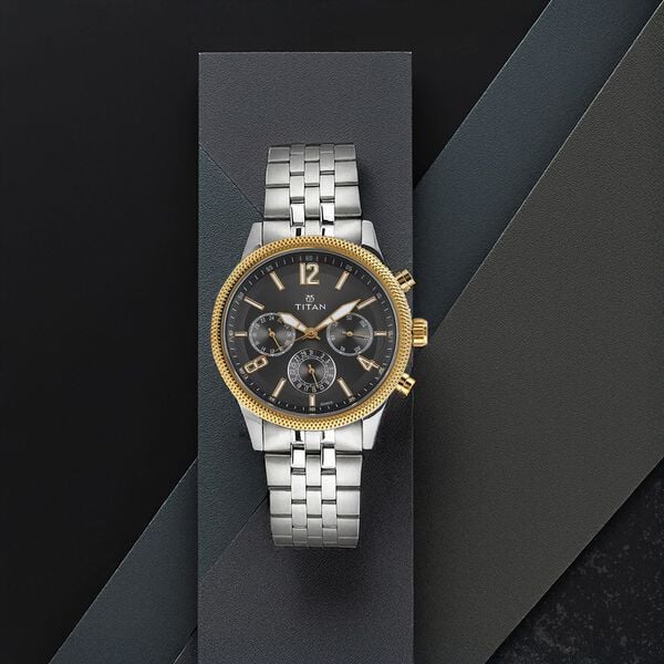 Titan Men's Metropolitan Luxe: Multifunction Anthracite Dial with Two-Tone Stainless Steel Bracelet Watch